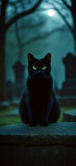 A Black Cat Gazes Into the Night