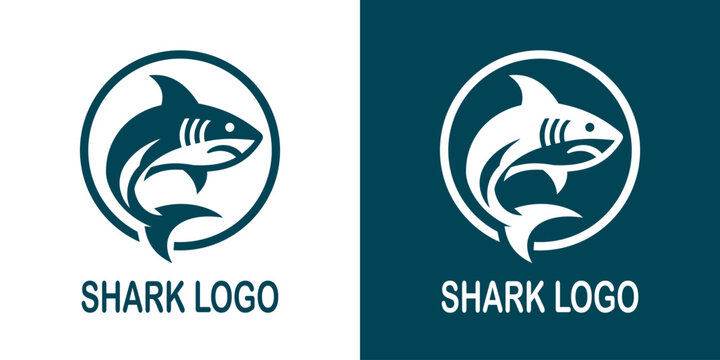 A sleek and modern shark logo design, enclosed in a circular frame. Ideal for ocean-related businesses, sports teams, or brands looking for a powerful and bold aquatic symbol