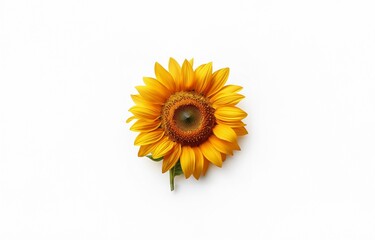 A single yellow sunflower is isolated on a white background.
