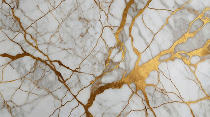 The striking marble surface showcases beautiful white stone intertwined with shimmering gold veins, perfect for upscale decor and artistic projects.