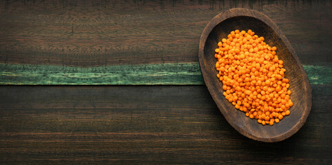 Lens culinaris organic - Red lentils in the bowl.
