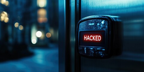 smart lock with "HACKED" on screen