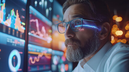 Diverse professionals working on complex database interfaces in a modern office with real-time data analysis and performance metrics.