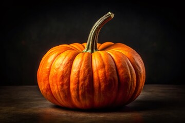 A vivid pumpkin against a dark background, ideal for autumn decor, harvest celebrations, Halloween festivities, and