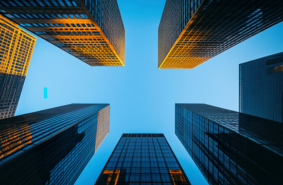Looking up at office building