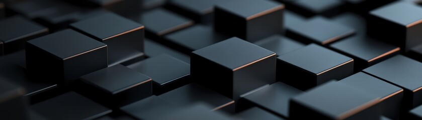 Abstract Black Cubes with Subtle Glowing Edges