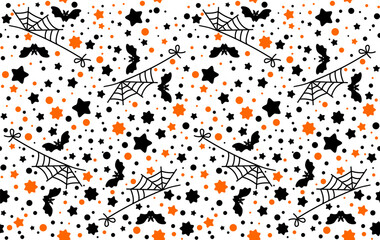 Halloween, Seamless Pattern, Vector, illustration, background, bats, cartoon doodle, wrapping paper