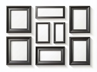 Blank Black Picture Frame Templates Set on White Background for Creative Design Projects and Home Decor Ideas