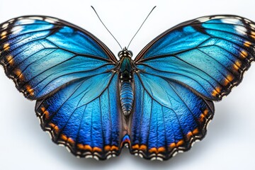 blue morpho butterfly with brilliant iridescent blue wings