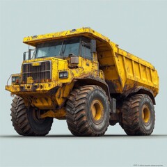 Fototapeta premium A weathered yellow dump truck with large tires