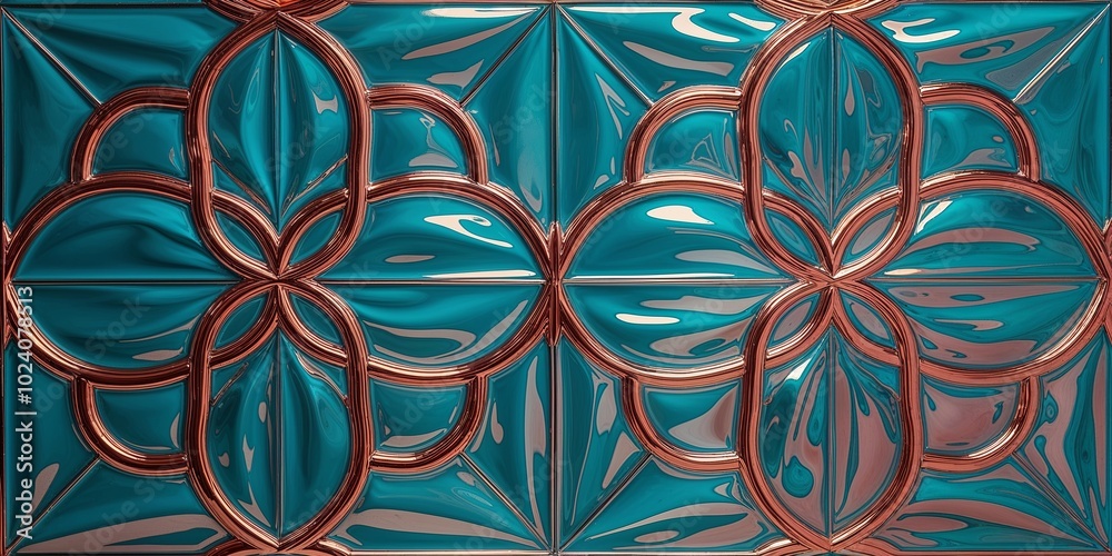 Canvas Prints Abstract blue and copper tile pattern with a geometric design.