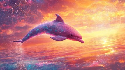 Fototapeta premium illustration of a quantum dolphin, depicted in vibrant colors that swirl and blend into each other,