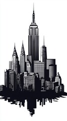Fototapeta premium A minimalist illustration of a city skyline with a towering skyscraper