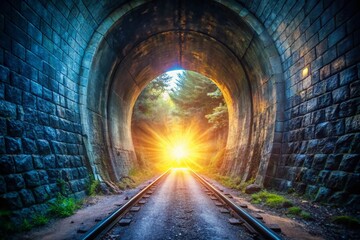 Naklejka premium Bright Light at the End of the Tunnel Symbolizing Hope and New Beginnings in a Journey Towards Light