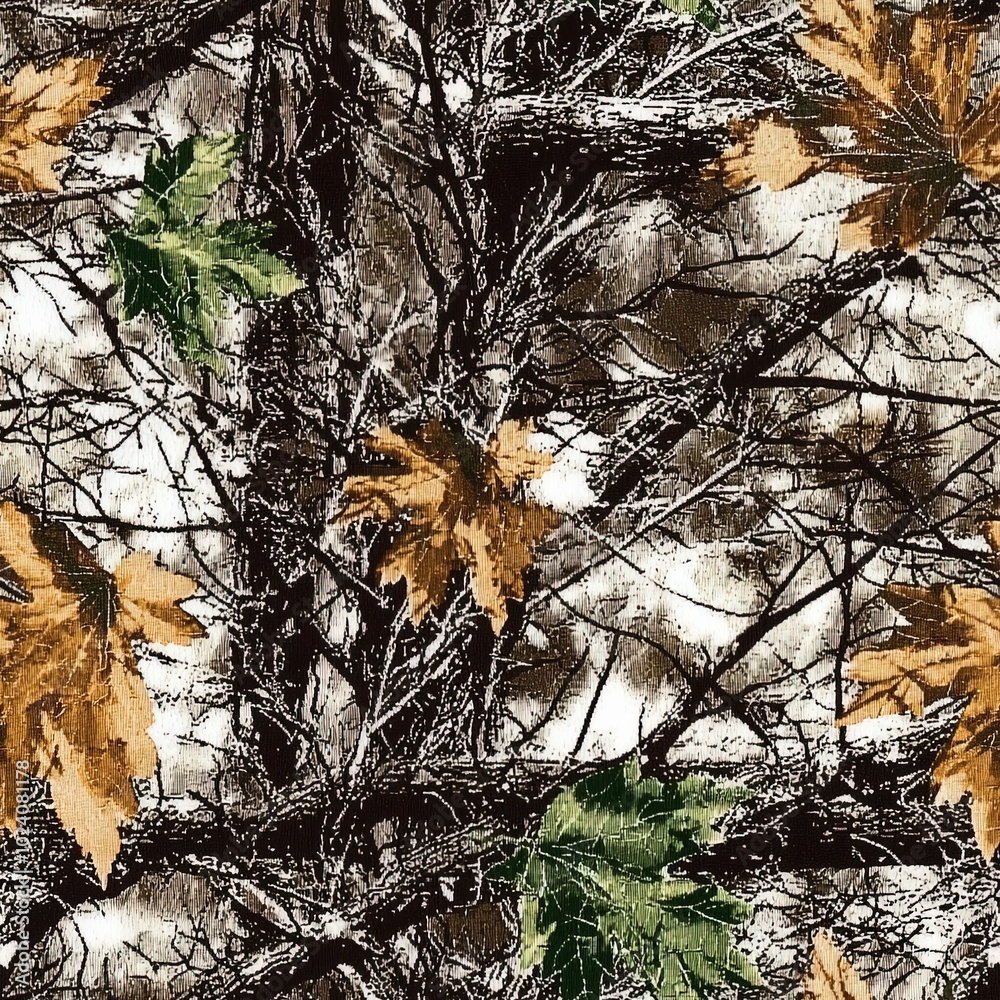 Wall mural snowy maple tree hunting camo pattern, seamless camouflage texture