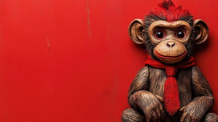 A playful monkey figurine with a red tie and hat