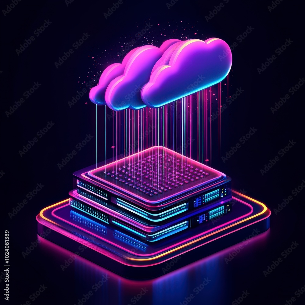 Wall mural vibrant digital cloud computing concept with data servers and connections