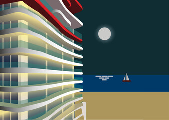 Hotel, night and boat