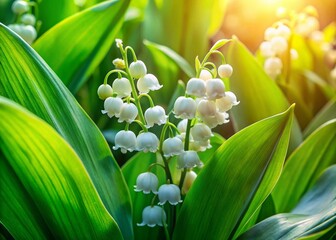 Obraz premium Charming Lily of the Valley Flowers Blooming in a Serene Garden Setting, Perfect for Nature and Floral Photography