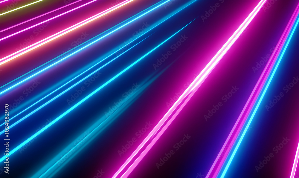 Poster Abstract background with colorful neon lines radiating from the center, creating a futuristic, dynamic, and vibrant visual.