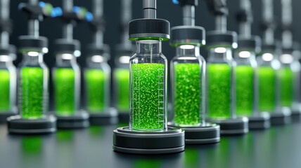 Exploring Green Hydrogen Energy in a Futuristic Lab Environment, Clean Tech Innovation Concept with Copy Space, 3D Rendered Illustration