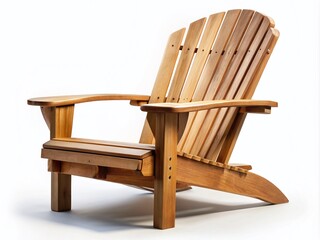 Classic Wooden Adirondack Chair Isolated on White Background for Architectural Photography