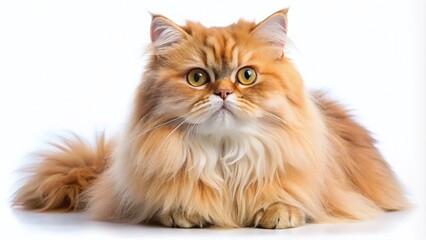 Closeup of a Beautiful Persian Cat with Fluffy Fur Isolated on a White Background for Pet Lovers and
