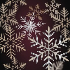 Shimmering silver and gold snowflakes create a sophisticated, festive winter holiday background pattern on deep red.