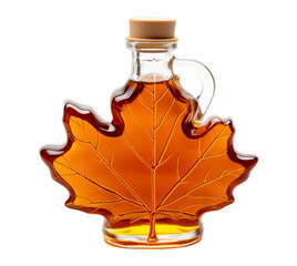 Exquisite maple syrup elegantly encased in stunning maple leaf-shaped glass bottles, embodying both beauty and the rich natural sweetness of maple.