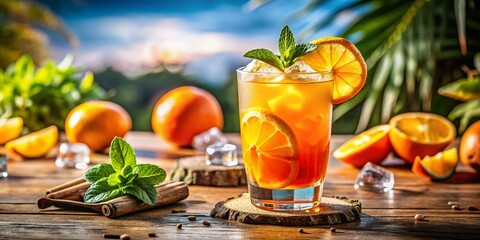 Fototapeta premium Closeup of a vibrant orange cocktail with garnish, perfect for summer drink promotions and leisure lifestyle content