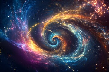 Obraz premium A cosmic swirl of vibrant colors and twinkling lights in a dark sky