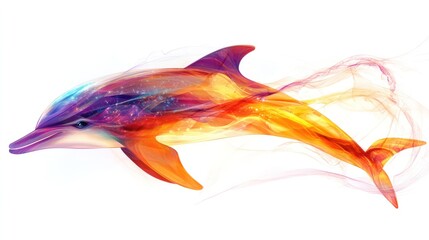 illustration of a quantum dolphin, depicted in vibrant colors that swirl and blend into each other,