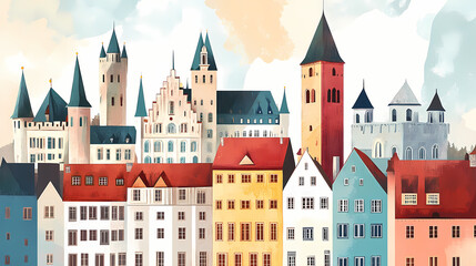 Obraz premium Travel-inspired minimalistic illustration of munich architecture. Bavarian Castle. Illustration