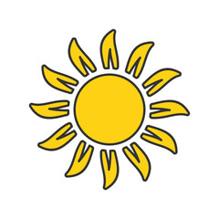 Simple yellow sun icon vector illustration, solid yellow of sun icon in lineal color style