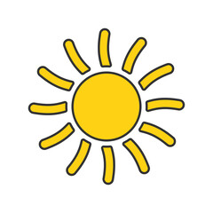 Simple yellow sun icon vector illustration, solid yellow of sun icon in lineal color style