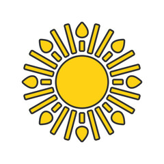 Simple yellow sun icon vector illustration, solid yellow of sun icon in lineal color style