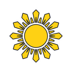 Simple yellow sun icon vector illustration, solid yellow of sun icon in lineal color style