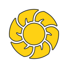 Simple yellow sun icon vector illustration, solid yellow of sun icon in lineal color style