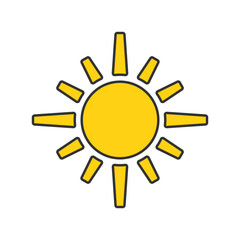 Simple yellow sun icon vector illustration, solid yellow of sun icon in lineal color style