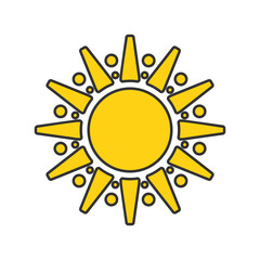 Simple yellow sun icon vector illustration, solid yellow of sun icon in lineal color style