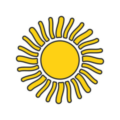 Simple yellow sun icon vector illustration, solid yellow of sun icon in lineal color style