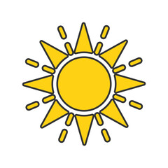 Simple yellow sun icon vector illustration, solid yellow of sun icon in lineal color style