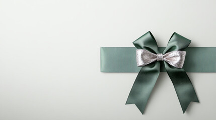 Elegant green gift bow on a smooth white background, perfect for celebrations.