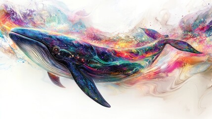 Fototapeta premium illustration of a quantum dolphin, depicted in vibrant colors that swirl and blend into each other,