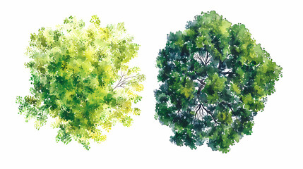 Vector tree top watercolor hand drawn view isolated on white background for landscape plan and architecture layout drawing, elements for environment and garden. Watercolor Landscape. Illustration