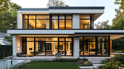 Obraz premium Modern house with large glass windows