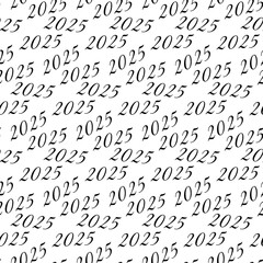Naklejka premium 2025 New Years date Seamless pattern. Minimalistic Greeting wallpaper or decorative Backdrop texture