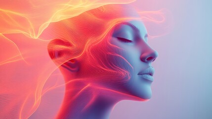 Obraz premium Abstract Female Face with Neon Lines and Shapes