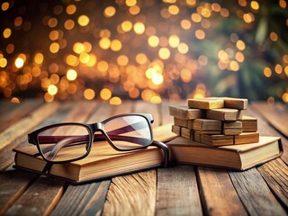 Conceptual Creativity with Wooden Letter Tiles, Glasses, and Book on Wooden Table - Bokeh Effect