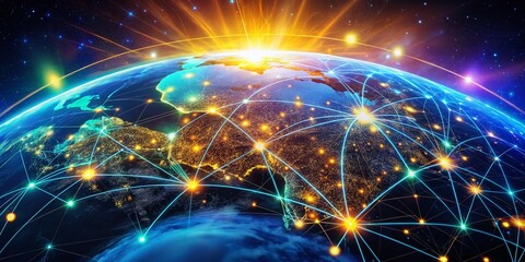 Obraz premium Connected Digital World Concept: Exploring the World Wide Web and Technology Innovations for a Global Networked Future